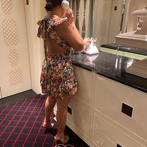 Floral open back mini dress